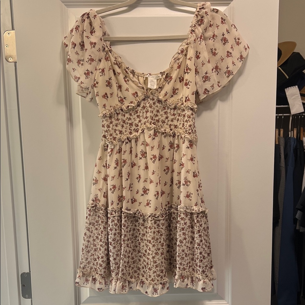 Floral Cream Dress with Puff Sleeves